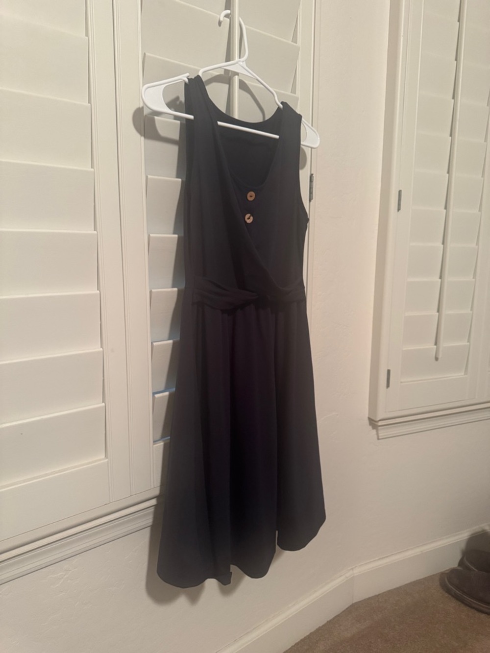 Classic Navy Sleeveless A-Line Dress with Decorative Buttons